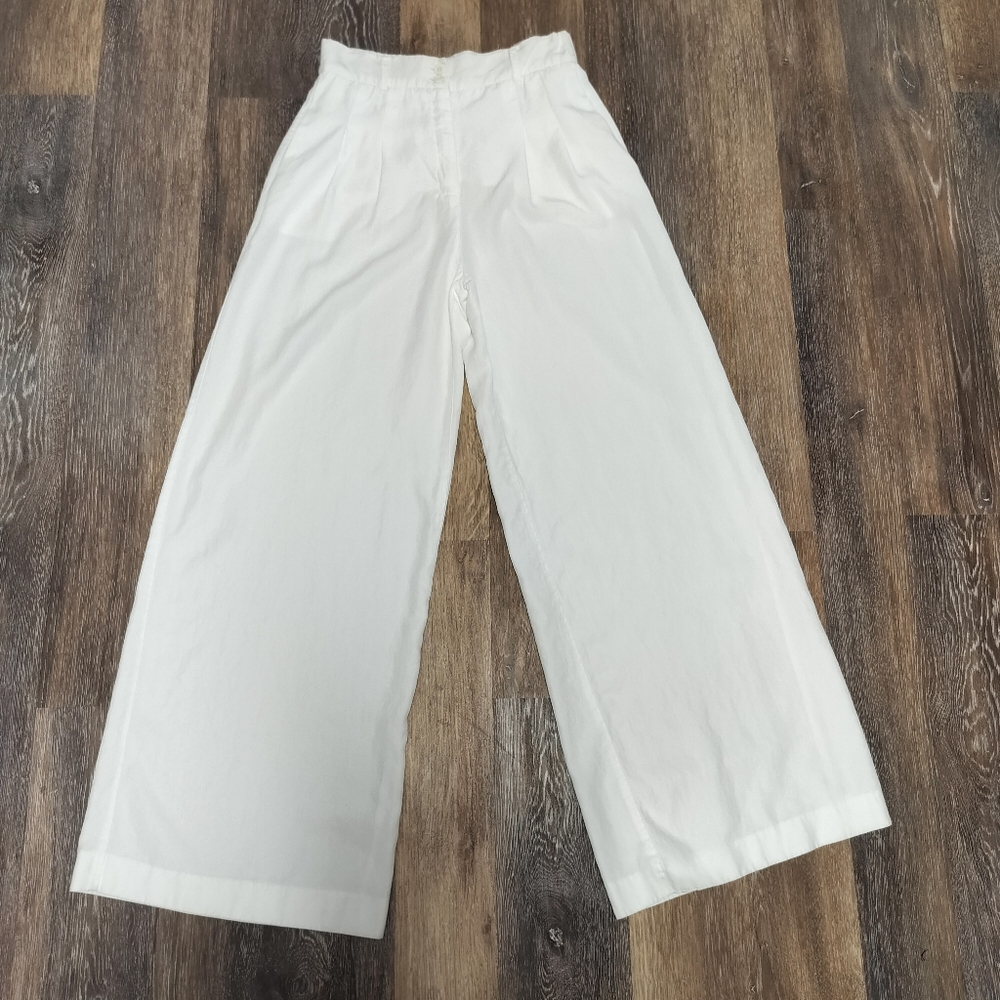 Zara TRF Wide Leg High Rise White Womens Pants Size 5 Lightweight Summer